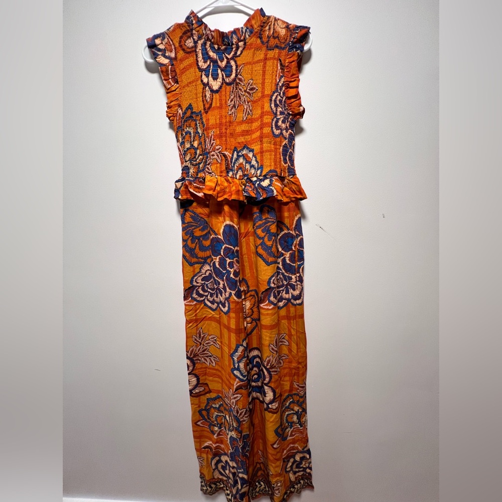 FARM Rio Orange and Blue Floral Jumpsuit
